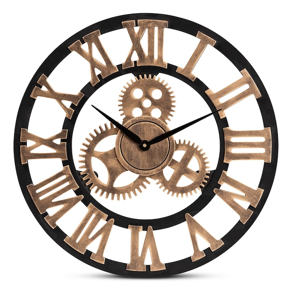 Baxton Studio Randolph Black and Distressed Brown Finished Wood Wall Clock 172-11305 - main